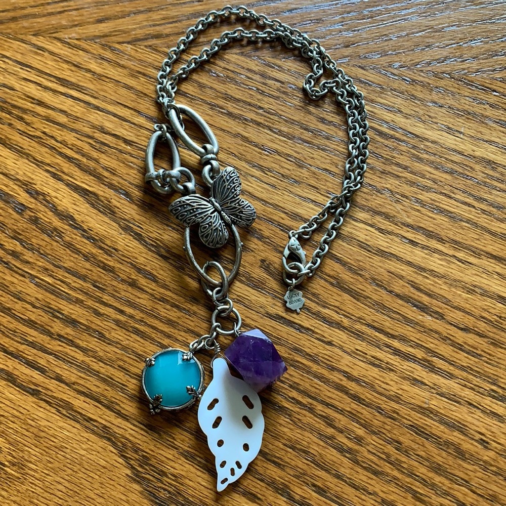Lucky Brand Feather Stone Butterfly Necklace